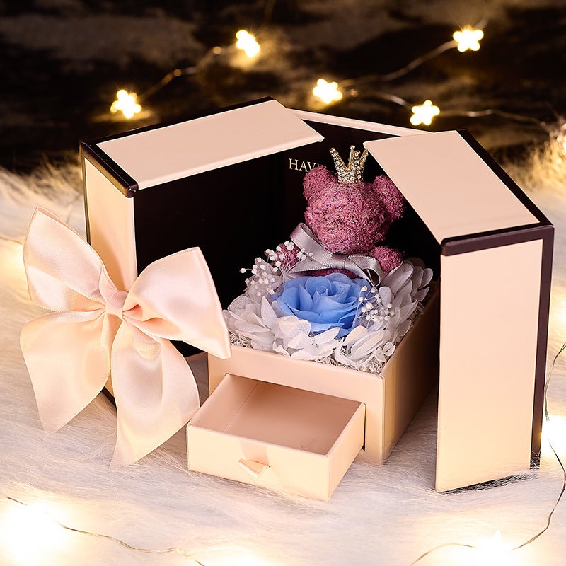 Eternal Flower Gift Box, High-End Rose Gift Box, Bear Double-Door Valentine'S Day Gift Jewelry Packaging Box - Image 1